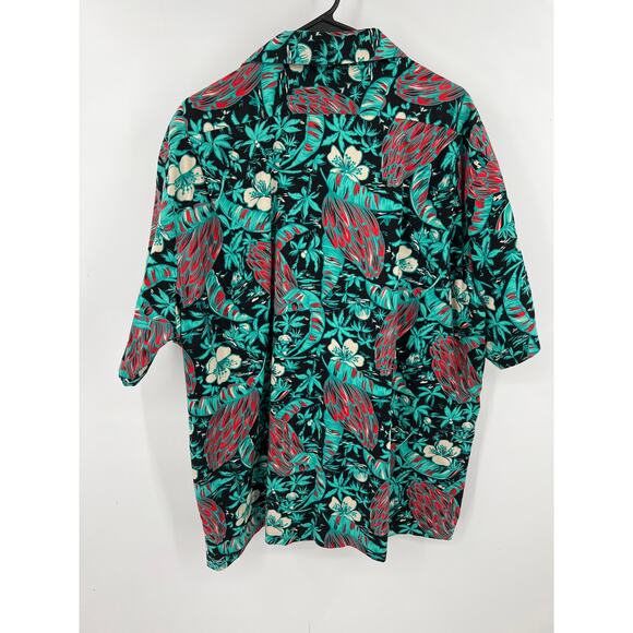Hilo Hattie Men's Hawaiian tropical shirt size 3XL teal, red and black - Picture 6 of 6